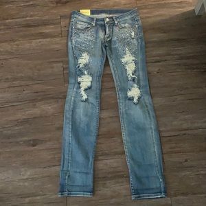 Rhinestone ripped jeans